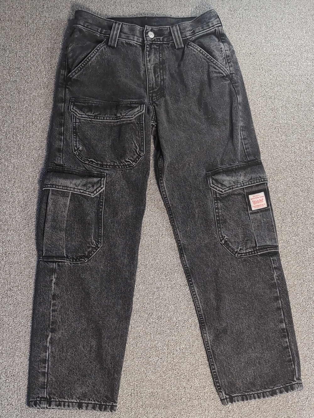 Levi's Stay Loose Utility Cargo Jeans Mens 28x30 Washed Black Y2K Streetwear